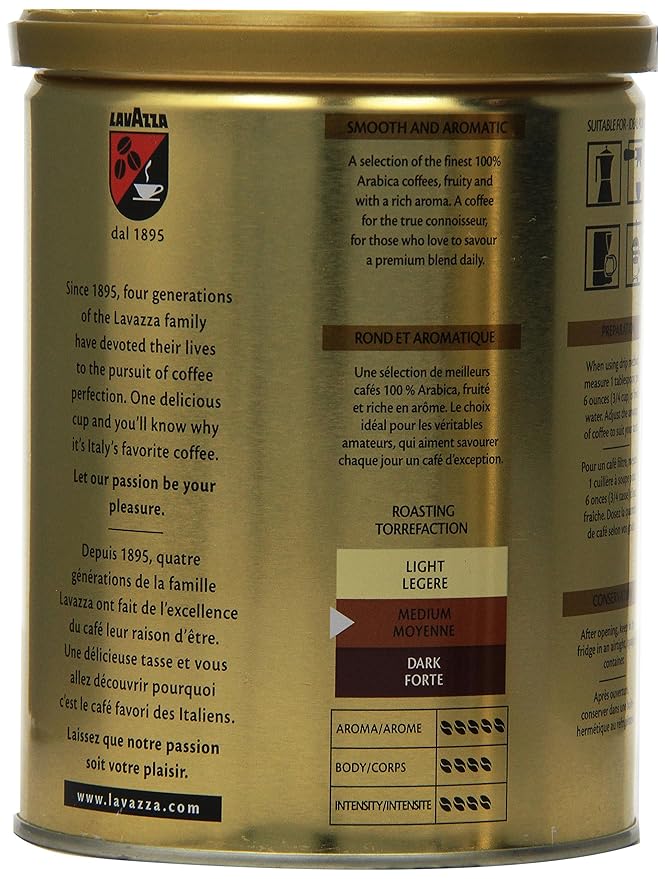 Lavazza Qualita Oro Ground Coffee 8oz Cans (Pack Of 2)