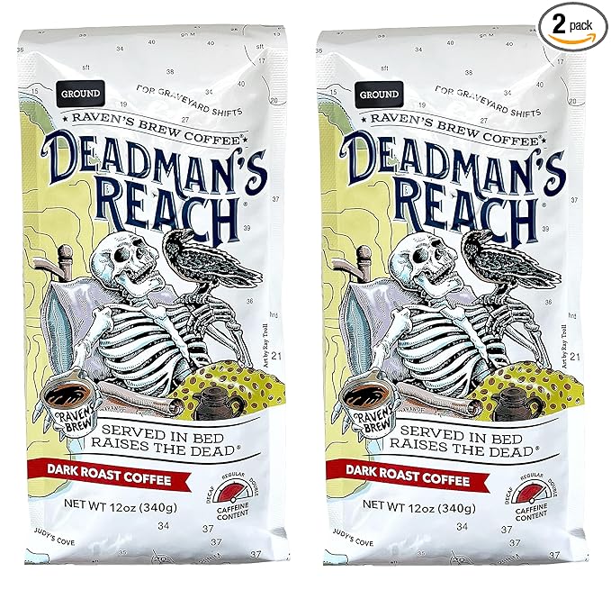 Raven's Brew Coffee High Caffeine Coffee Dark Roast Ground - Deadman's Reach 2-pack of 12oz