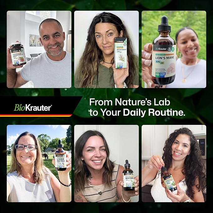 BIO KRAUTER® Perimenopause &amp Menopause Supplements for Women* - Vegan Motherwort Tincture 4 Fl.Oz 56-Day Supply for Natural Calm &amp Women's Wellness - Alcohol &amp Sugar Free - 650 mg per Serv