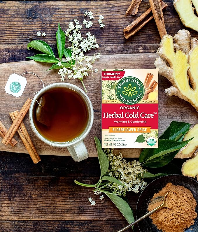 Traditional Medicinals Organic Herbal Cold Care Elderflower Spice Herbal Tea Warm &amp Comforting Seasonal Wellness 48 Tea Bags Total (Pack of 3)