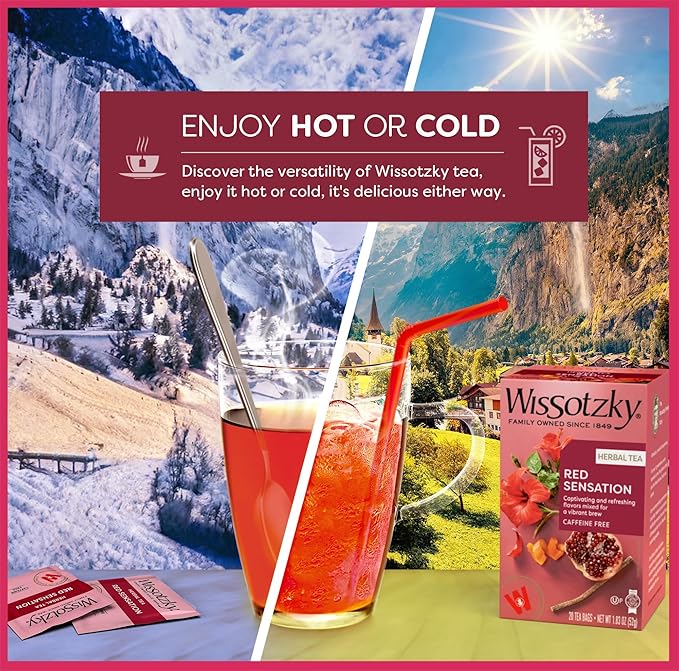 Wissotzky Red Sensation | Hibiscus Herbal Tea (6 Pack - 120 Tea Bags) | Captivating Flavor | Caffeine Free Tea | Refreshing Blend