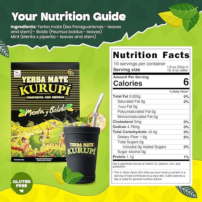 Kurupi Mint Boldo Yerba Mate 500 g (1.1 lbs) 4 Pack