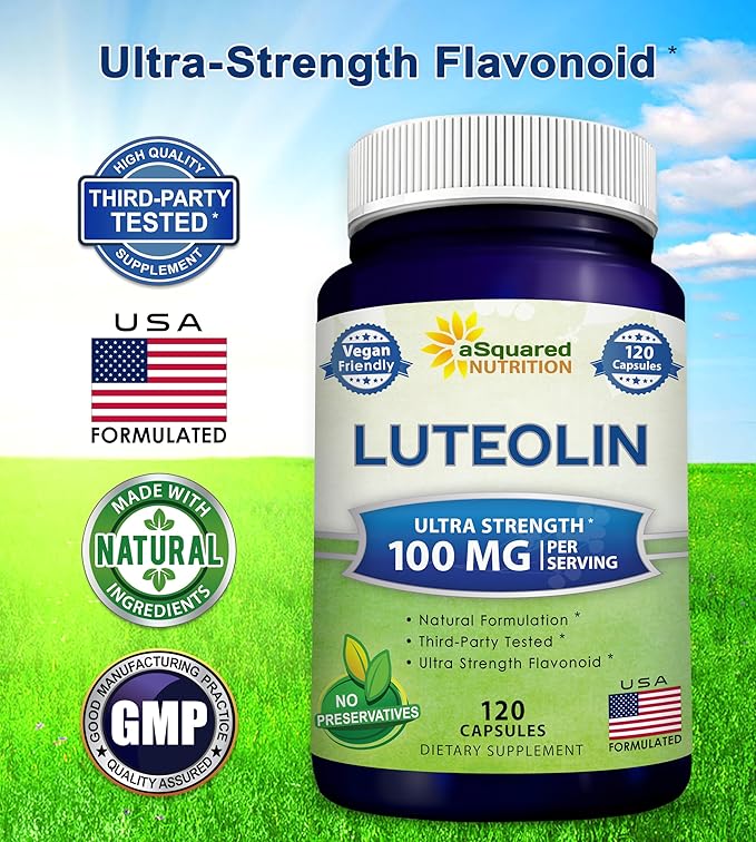 Luteolin 100mg - 120 Capsules - Luteolin Supplement &amp Powder Complex Pills Commonly Taken with Quercetin - Supports Brain &amp Memory Health