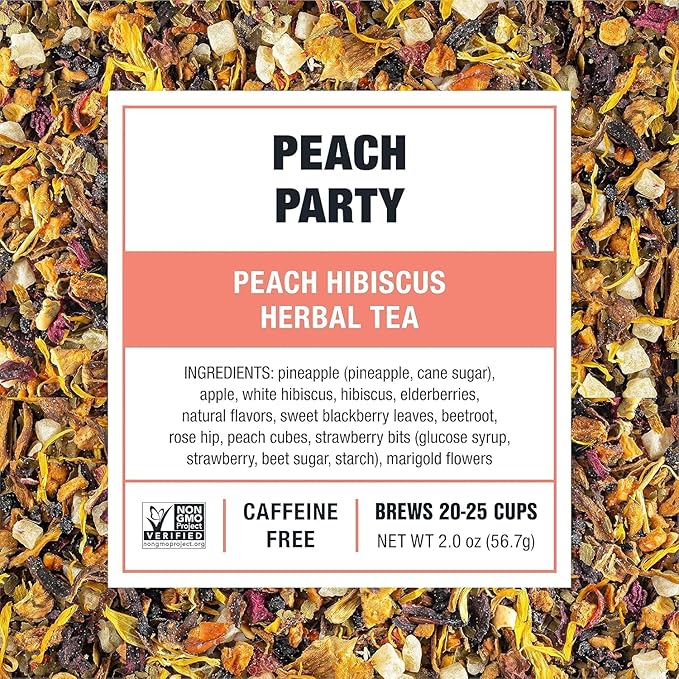 Tiesta Tea - Peach Party Herbal Tea and Brewbasket Infuser Bundle Peach Hibiscus Tea Non-Caffeinated 2oz Refillable Pouch with 5oz Reusable Stainless Steel Strainer