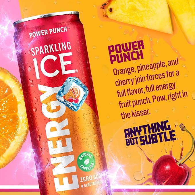 Sparkling Ice Energy Power Punch 12Pk. Energy Drinks with Vitamins + Antioxidants Zero Sugar. 12 fl oz cans.