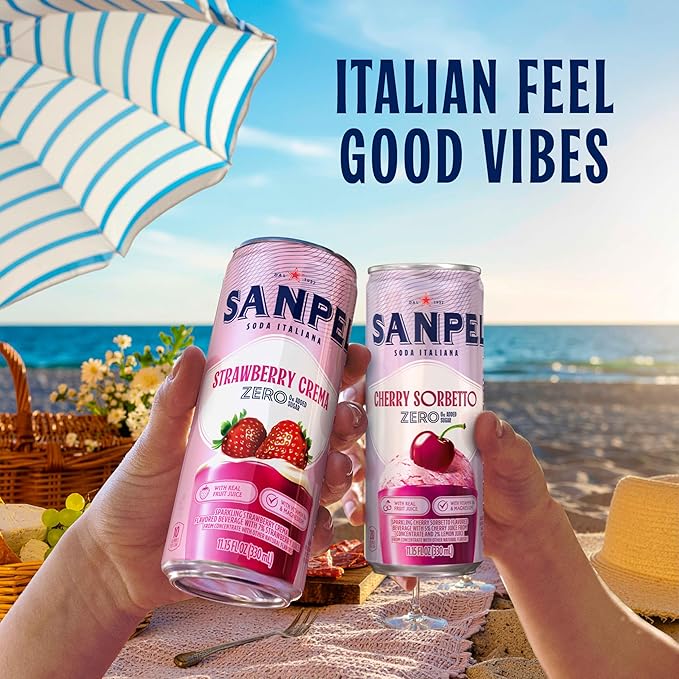 Sanpellegrino Soda Italiana Cherry Sorbetto Italian Sparkling Drink 0g Added Sugar Real Fruit Juice Italian Soda Sparkling Beverage 24-Pack