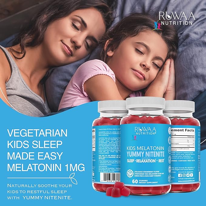 RUWAA NUTRITION Kids Melatonin Gummies 1 mg Safe Drug-Free &amp Effective Natural Sleep Aid for Kids. Children Melatonin Gummy Gluten-Free Vegetarian Restful Sleep Support for Ages 4+. 360ct (6)