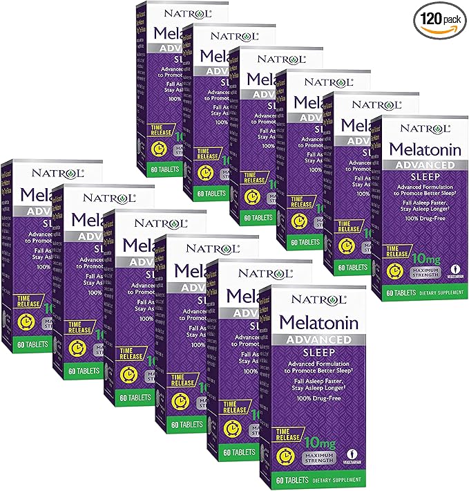 Natrol Advanced Sleep Melatonin Tablets Maximum Strength 10 mg 60 ea ( Pack of 12)