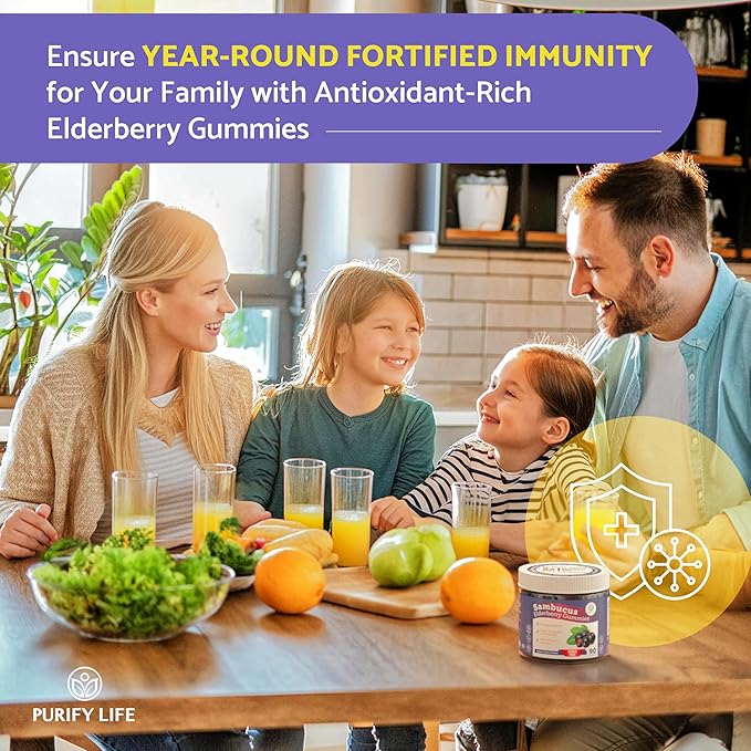 Sugar-Free Elderberry Gummies with Vitamin C &amp Zinc for Adults and Kids Immune Support Supplement for Respiratory Health Sambucus Elderberry Antioxidant Gummies - Vegan 90 Count