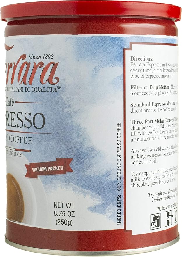 Ferrara Cafe Espresso Ground Coffee 8.75-Ounce Cans (Pack of 4)