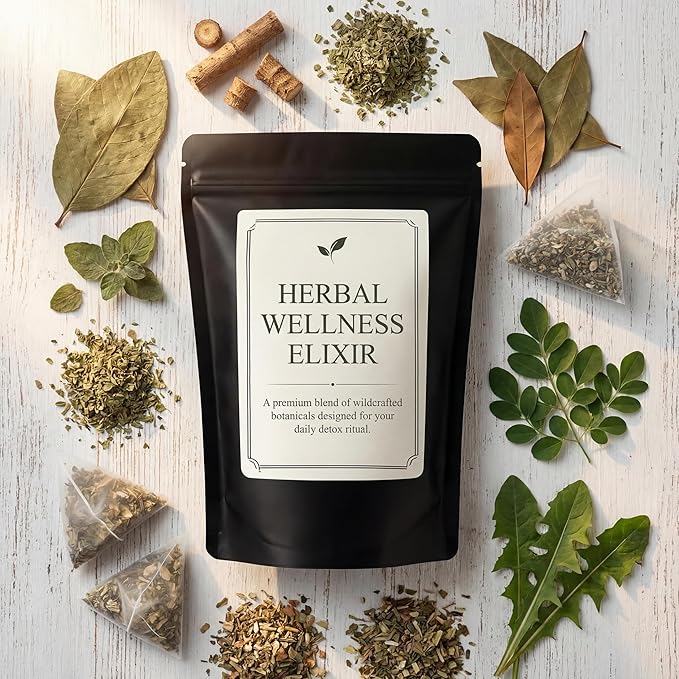 Jamaican Healing Garden Blood Detox Tea Wildcrafted Herbs with Guaco Burdock Root Oregano Cinnamon Moringa Hand Picked and Sun-Dried in the Blue Mountains of Jamalca (1)