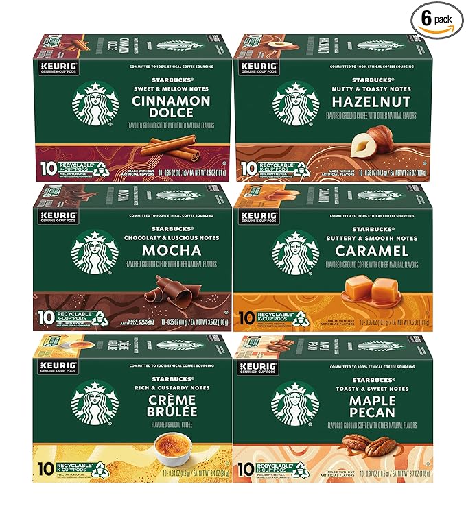 Starbucks Coffee K-Cup Variety Pack 1 Cinnamon Dolce 1 Hazelnut 1 Mocha 1 Cr�me Brulee 1 Maple Pecan 1 Caramel 10 CT K-Cups 1 CT