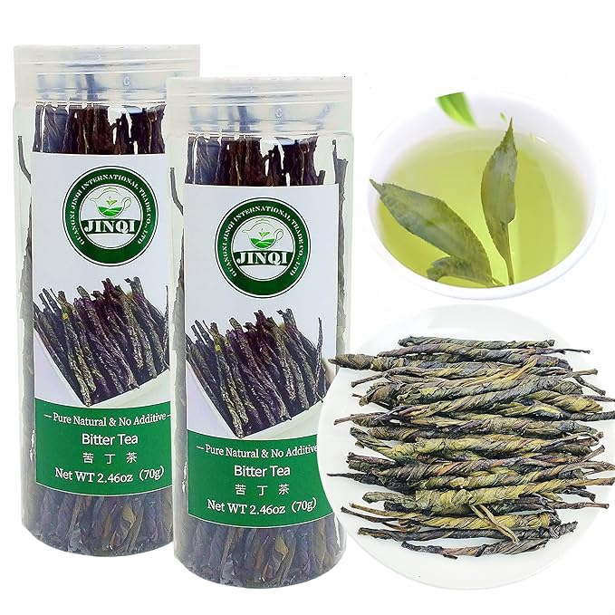 JINQI 2bottles Bitter Tea Kuding- 苦丁茶 大叶苦丁茶4.93oz/140g(2.46oz/70g*2) Chinese Herbal Green Tea Clearing Heat Holiday Gifts Tea Gifts