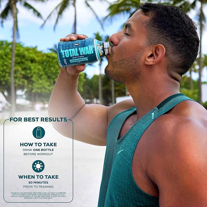 REDCON1 Total War Ready to Drink Pre Workout - Endurance Boosting Keto Friendly RTD Formula - Amino Acid + Citrulline Malate Pre Workout Drink for Men &amp Women (Cali Splash 12 Servings)