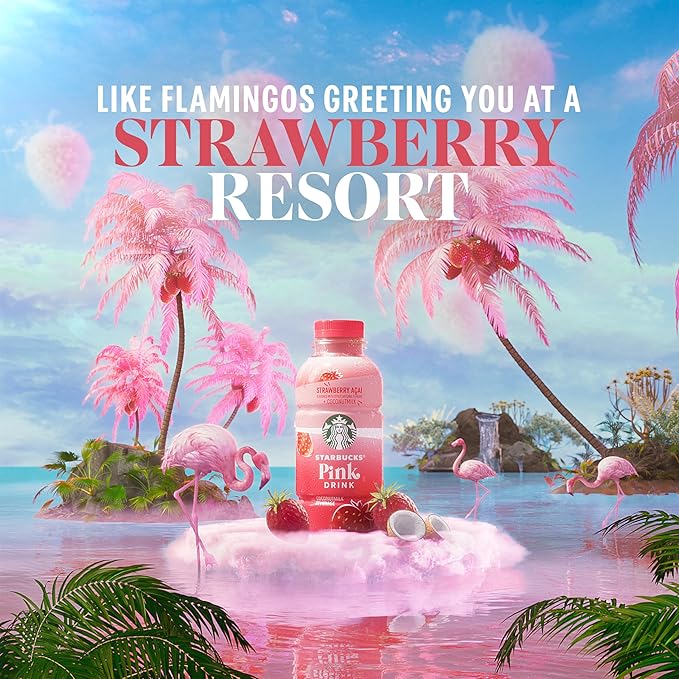 Starbucks Pink Drink Strawberry Acai with Coconut Milk 14oz Bottles (12 Pack)