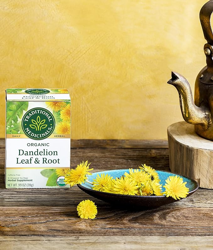 Traditional Medicinals Organic Dandelion Leaf &amp Root Herbal Tea Supports Kidney Function &amp Healthy Digestion (Pack of 3) - 48 Tea Bags Total