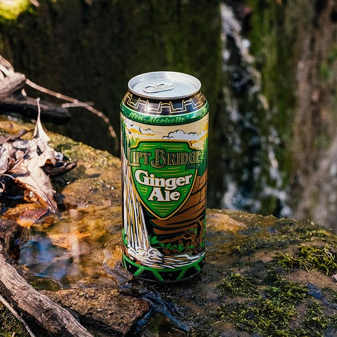 Lift Bridge Ginger Ale Natural Ginger Flavor Real Cane Sugar Craft Soda Gluten-free Caffeine-free Vegan 12 pack 16 oz Cans