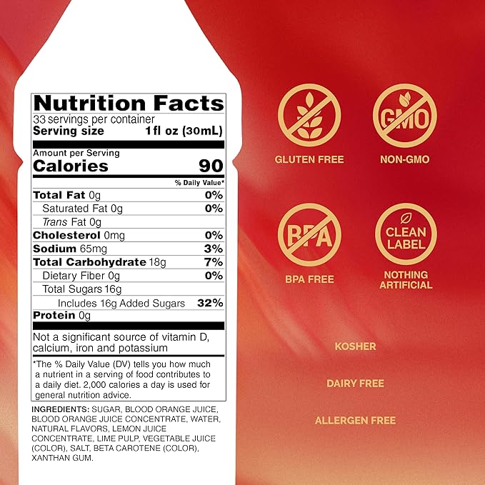 Monin - Blood Orange Purée Tart Juicy Citrus Taste Great for Lemonades Cocktails and Culinary Creations Vegan Gluten-Free (1 Liter)