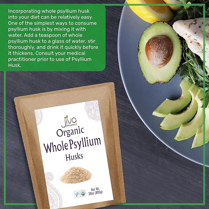 Jiva Organics Whole Psyllium Husk (Isabgol) 1.75 LB (28 Oz) Jumbo Bag - Non-GMO Unflavored - Keto Friendly Soluble Fiber