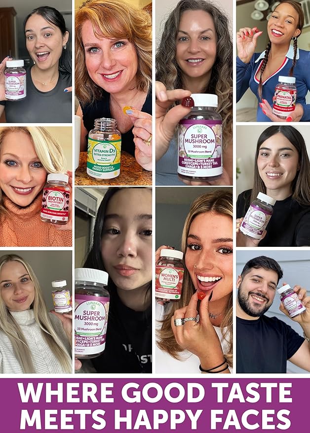 Lunakai USA Made Super Mushroom Gummies for Adults – 10-in-1 Adaptogenic Mushroom Supplement with Lion’s Mane – Daily Focus &amp Brain Support – 3 Pack