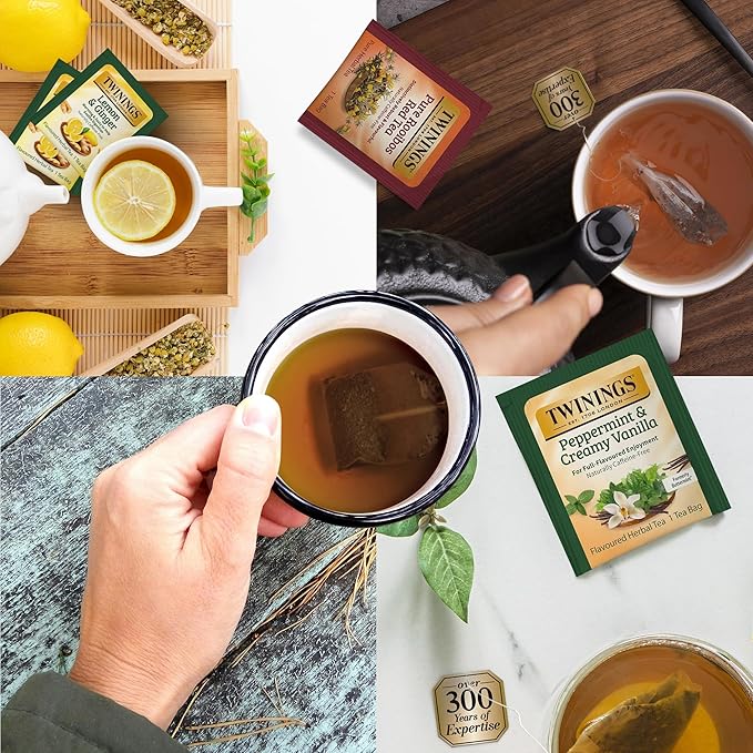 Twinings 48 Tea Bags Herbal Variety Pack – 12 Herbal Flavors with 20 Honey Sticks Perfect Tea Gift Set for Any Occasion