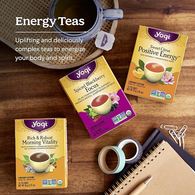 Yogi Tea Rich &amp Robust Morning Vitality (Pack 3) - 48 Tea Bags - Contains caffeine - Supports Energy - Inlcudes Roasted Chicory Cinnamon Ginger &amp More