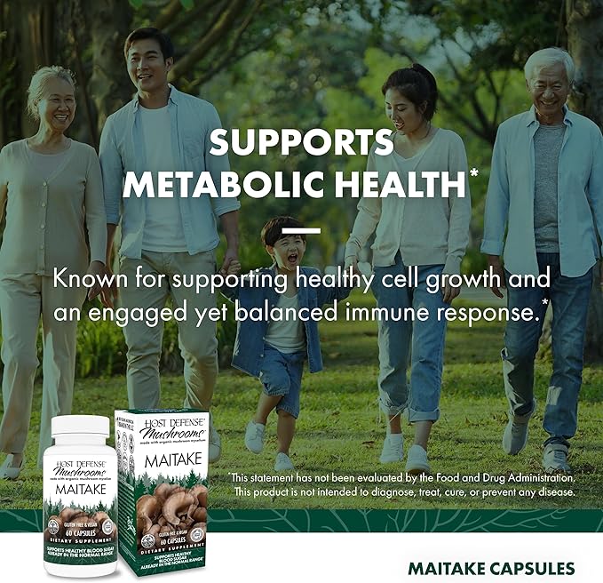 Host Defense Maitake Capsules - Immune &amp Cellular Health Support Supplement - Dietary Herbal Supplement with Maitake Mushroom &amp Mushroom Mycelium - 60 Capsules (30 Servings)*
