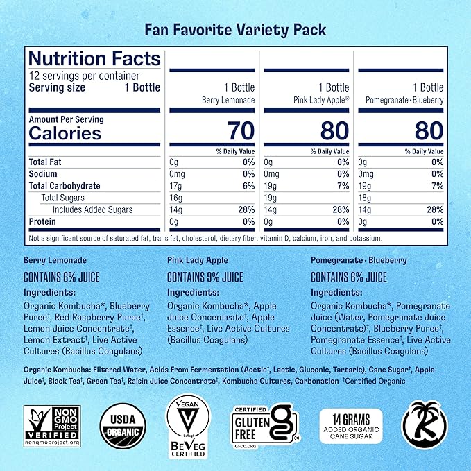 Health-Ade Fan Favorite Variety Pack Kombucha Tea Organic Drink with Living Probiotics Detoxifying Acids Supports Gut Health Non-GMO Vegan Gluten Free 12 Pack (16 Fl Oz Bottles)