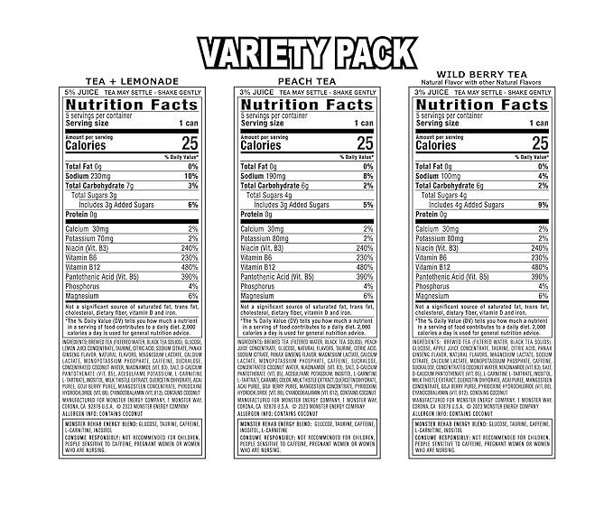Monster Energy Rehab LPWBT Variety Pack Energy Iced Tea 15.5 Ounce | Pack of 15