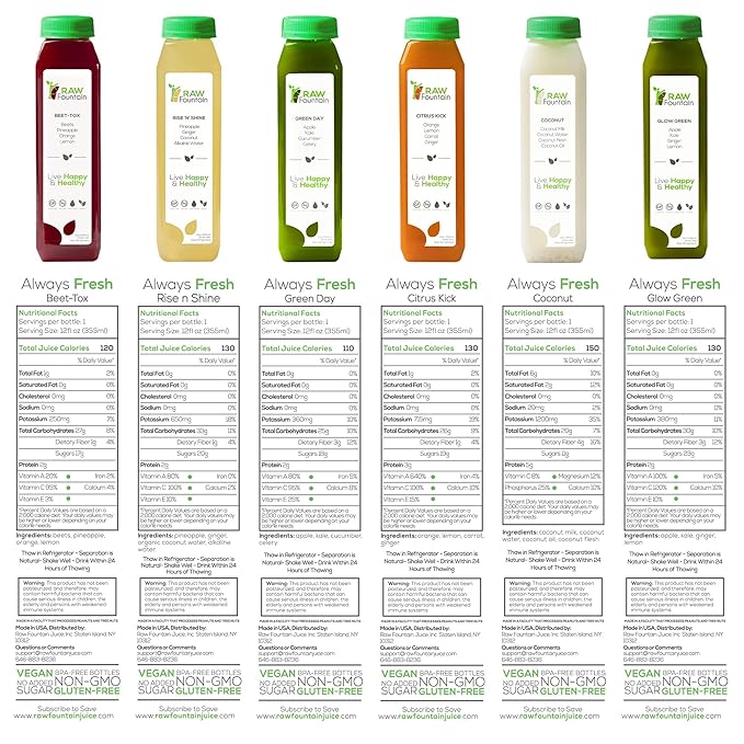 5 Day Juice Cleanse by Raw Fountain All Natural Raw Detox Cleanse Cold Pressed Juice Fast Great Way to Jumpstart a Healthier Diet Kosher Vegan NO Sugar Added 30 Bottles 12oz