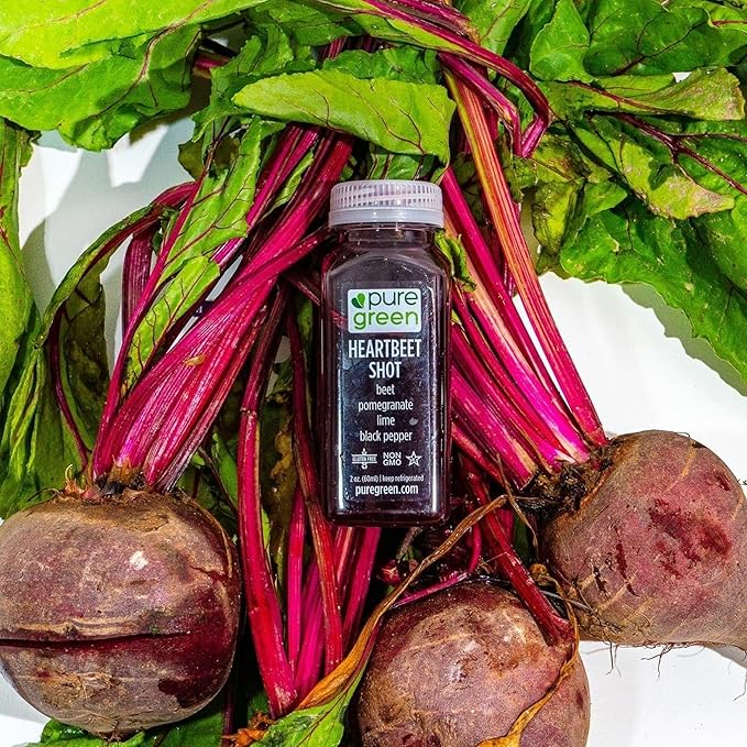 Pure Green Cold Pressed Shots - Heartbeet Shot - Fresh Functional Blend with Beet Pomegranate Lime Black Pepper - Natural Gluten Free Non-GMO No Artificial Colors or Flavors - Made from Real Fru