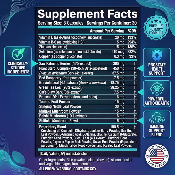 ULTALIFE Advanced Saw Palmetto Prostate Supplement for Men with Beta Sitosterol Promotes Urinary Comfort Sleep Quality &amp Prostate Health 90 Capsules