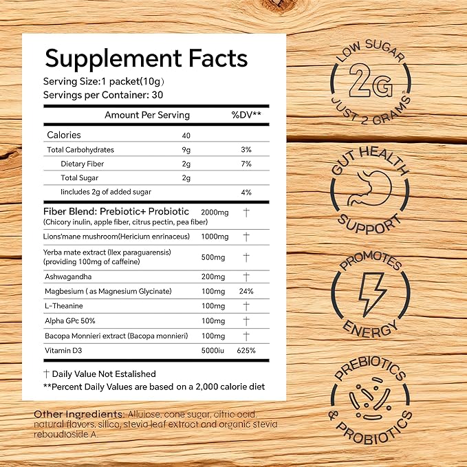 Monbrizz Instant Yerba Mate PowderMental Clarity SupplementNatural Coffee Alternative For EnergyLion's Mane L-TheanineProbiotic rebiotic Drink Nootropic Drink For Focus And Gut HealthLow Sugar
