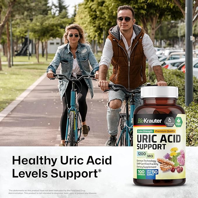 BIO KRAUTER® 7-in-1 Uric Acid Support Supplement with Tart Cherry Dandelion Root Cranberry &amp Celery Seed – Herbal Kidney Support with Milk Thistle &amp Turmeric 1200 mg 100 Capsules 50-Day Su