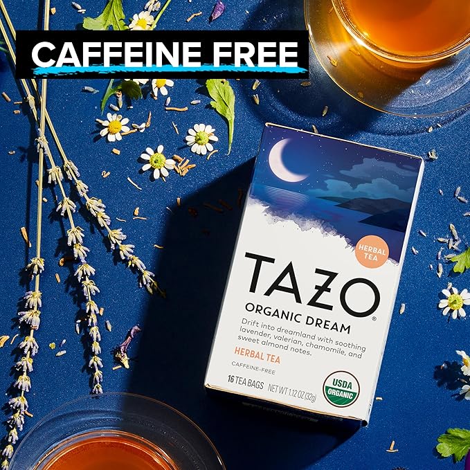 TAZO Organic DREAM Herbal Tea Bags Caffeine-Free Bedtime Tea Relaxing Chamomile and Lavender Blend 96 Total Tea Bags (16ct - Pack of 6)