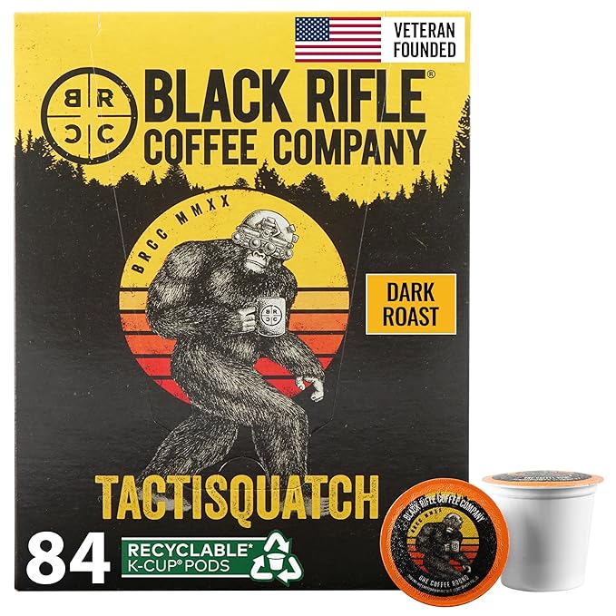 Black Rifle Coffee Company Dark Roast Coffee Pods – 100% Arabica Bold Smoky Single-Serve K-Cup Compatible – Veteran-Founded Premium Coffee – Tactisquatch – 84 Count