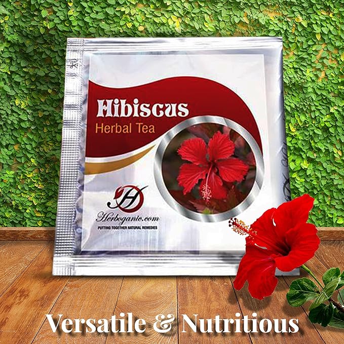 HERBOGANIC Hibiscus Herbal Tea - Digestion and Immune Support | Refreshing and Delicious Blend | Natural Ingredients | 60 Tea Bags