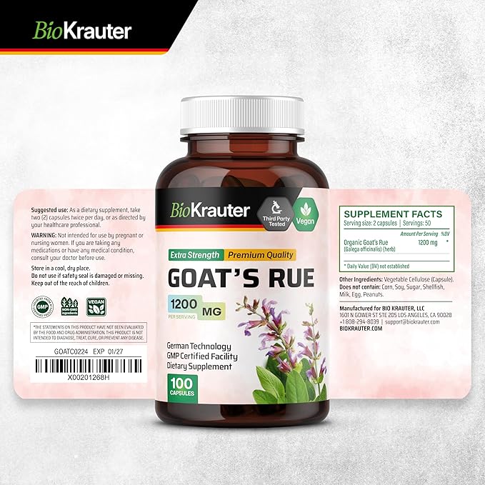 BIO KRAUTER® Goats Rue for Breastfeeding - Pure Vegan Lactation Supplement - Goat’s Rue 100 Capsules 1200 mg per Serving - Natural Supplements for Women - No Fillers Non-GMO 25-Day Supply