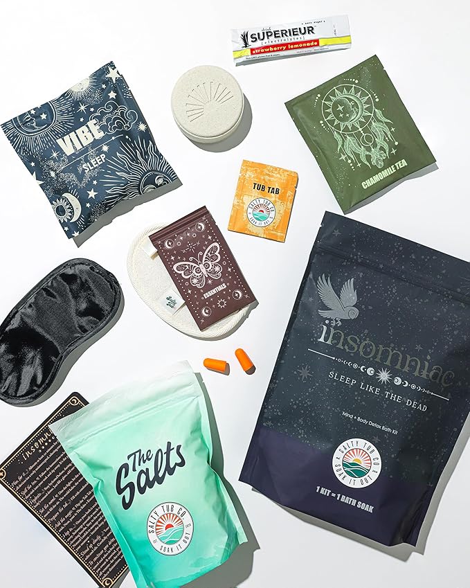 Insomniac Sleep Bath Kit – Nighttime Detox Soak with Magnesium Salts Essential Oils Bath Bomb and More Luxury Bath Experience Single Use – Sleep Support &amp Relaxation Ritual by Salty Tub