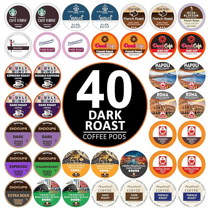 Perfect Samplers Dark Roast Coffee Pod Variety Pack - Pack for Keurig K Cups Coffee Makers Bold 40 Count