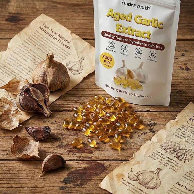 Odorless Garlic 300 Softgels | 2 Years Aged Garlic Extract | Grown Allium Sativum Bulb | Natural Herbal Supplements | Non-GMO Gluten Free
