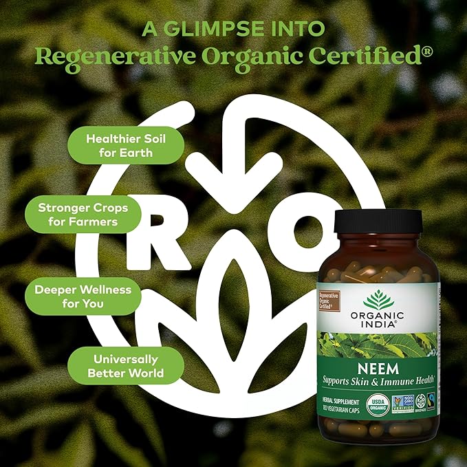 ORGANIC INDIA Neem Leaf Capsules Herbal Supplement - Supports Skin Immune &amp Liver Health Detox Vegan Gluten-Free USDA Certified Organic - 180 Capsules