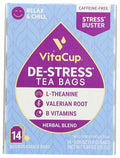DeStress Herbal Tea Bags by VitaCup Relax &amp Chill w/Chamomile L-Theanine Valerian Root &amp B Vitamins Caffeine Free Single Serve Wellness Tea Sachet Bag 14 ct