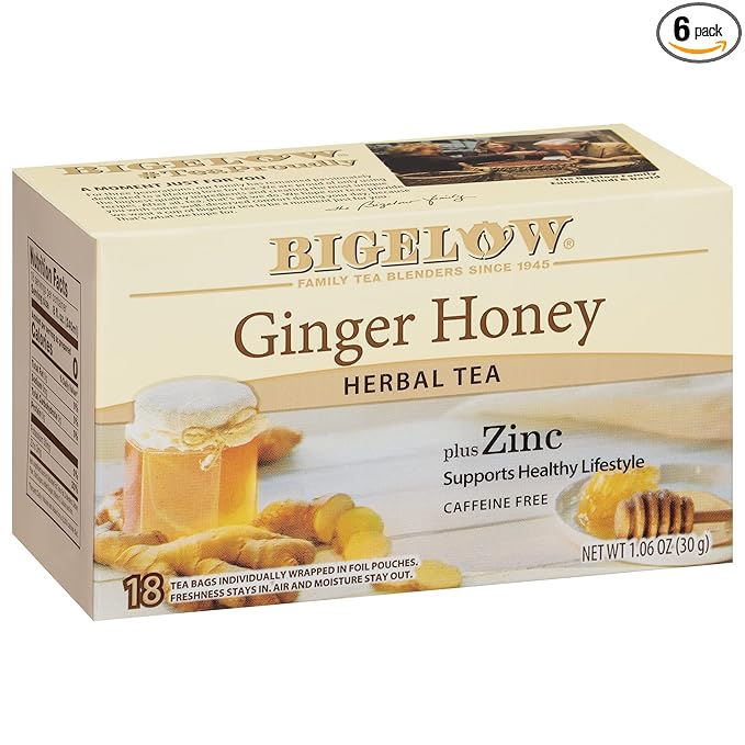 Bigelow Tea Ginger Honey plus Zinc 18 Count (Pack of 6) 108 Total Tea Bags