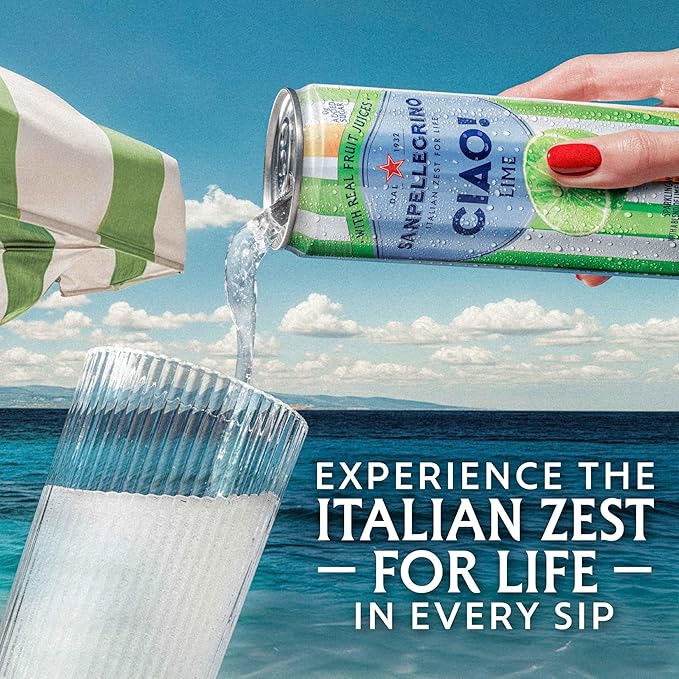 Sanpellegrino CIAO Lime Sparkling Water Low-Calorie Italian Sparkling Water with Real Fruit Juices 0g Added Sugar 24-Pack