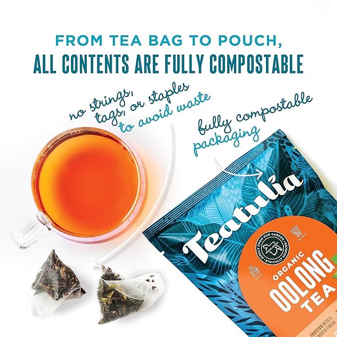 Teatulia Organic Oolong Tea Bags (50 Pyramid Sachet Teabags) Whole Leaf Tea. 100% Compostable And Sustainably Grown In Bangladesh. Best Oolong Tea
