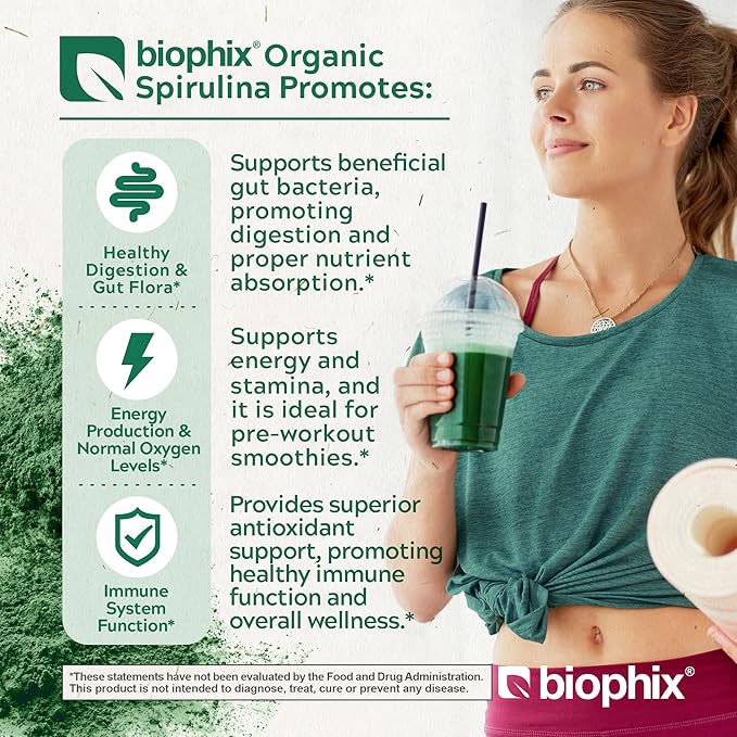 biophix Organic Spirulina Powder 2.2 Lbs 100% Pure Spirulina Blue Green Algae Powder Vegan Non GMO Non-Irradiated USDA Certified Best Protein Superfood