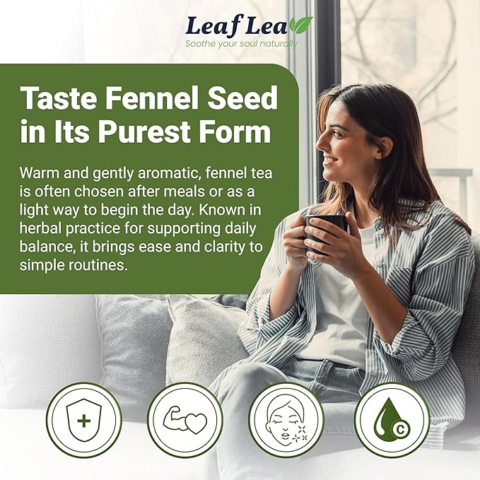 LeafLea 80 Premium Fennel Tea Bags Pure Dried Fennel Seed Tea Daily Ease &amp Balance Naturally Sweet Taste Caffeine-Free Sugar-Free Non-GMO Vegan Individually Wrapped