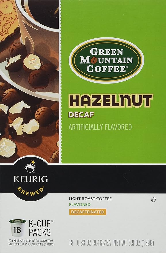 Green Mountain Coffee Hazelnut Decaf K-Cups for Keurig Brewers - 18 K-Cups