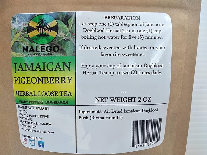 Jamaican Dog Blood (Pigeonberry) Herbal Loose Tea (2 OZ) - Dogblood Herb Blood Berry Bush Tea (Wildcrafted)